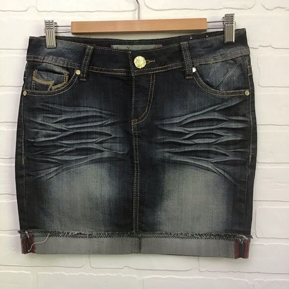 ROXY jeans mini skirt five pockets essential Alex low rise dark blue size 7 - Picture 10 of 10